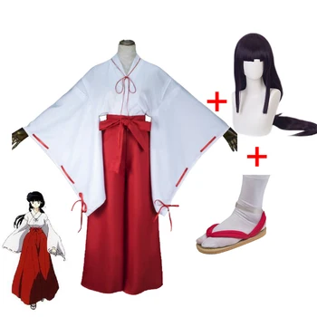 Костюм за cosplay Inuyasha Kikyou, женски кралят костюм за Хелоуин, забавен костюм за парти, перуки, изработени от аниме, сламени сандали