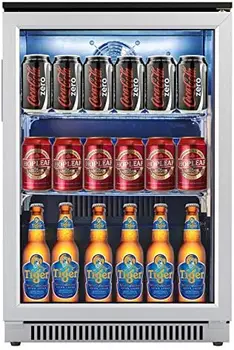 Вграден хладилник за напитки ширина 20 см със стъклен като, хладилник за напитки с автоматично разморозкой под ботуш, синя светодиодна подсветка Drink Co