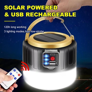 Висококачествен led лампа за къмпинг на слънчеви батерии, USB-акумулаторна лампа с дистанционно управление, външно слънчево аварийно осветление за палатки