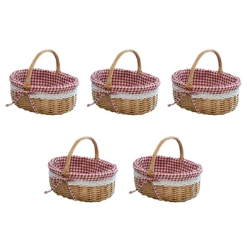 5X кошница от Ракита кошници с Подаръци Е овални ивовая ракита кошница за пикник с дръжка Сватбена кошница малка