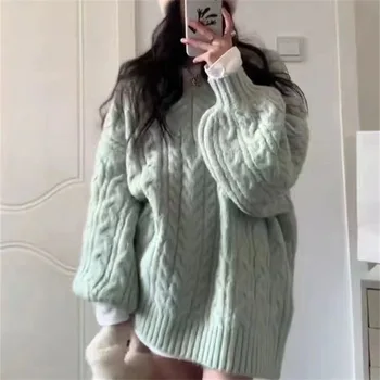 Пуловер с V-образно деколте, женски сгъсти топ от крученого на теста, без вязаный топ, есенно-зимния нов пуловер, дамски пуловер