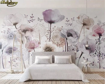 beibehang Потребителски фотообои стенопис акварел ръчно рисувани стил лилаво цвете красив ТЕЛЕВИЗИЯ фон стенен papel de parede
