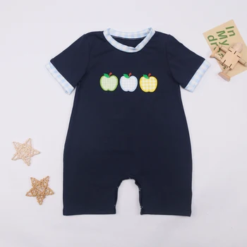 Облекло за новородени момчета с аппликацией във формата на ябълка, парче черен гащеризон с къс ръкав, дизайн 