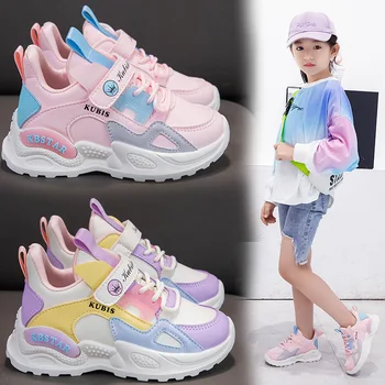 Детски пролетни обувки, училищни ежедневни обувки за момичета, улични дишащи обувки, лека мека розова нескользящая детски обувки
