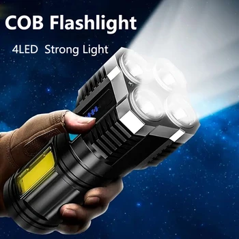 Мощни 4LED светлини със странична подсветка на КОЧАН, акумулаторна батерия за преносим фенер за къмпинг, 4 режима на осветление за туризъм на открито, риболов