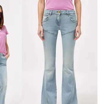 2023 дамски дънки с микро-талия в стил ретро, пролетно-есенни нови тънки панталони с формата на подкова, фини ластични панталони-еленов рог