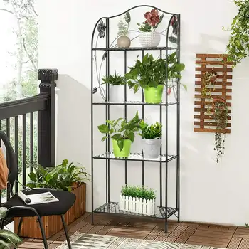 4-ярусная метална поставка за растенията, стойка за цветя на закрито и открито, метален стелаж, многофункционална кухня стойка за печене, рафтове за съхранение на растения