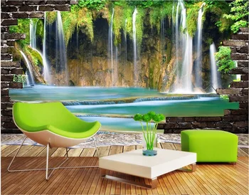 Снимка на поръчка, 3d стенописи, тапети, планински водопади, боядисване с течаща вода, декорация, тапети за хола