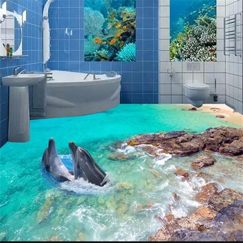 Beibehang Персонализирате пол всякакъв размер делфин 3D фото тапет водоустойчив PVC декорация на дома, подземните 3D тапети papel de parede