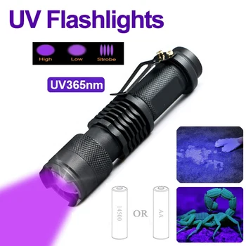 365 нм led UV фенерче, мини-ултравиолетово фенерче, водоустойчив увеличение, виолетова светлина, 14500 батерия, урина домашни любимци, детектор на скорпион, UV-лампа