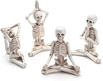 Фигурки на скелета за йога за домашен интериор, 4 бр., статуетки от смола, скулптури за духовна медитация, за една етажерка, настолен декор плотове