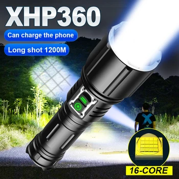 Нови led светлини XHP360 на ултра-висока мощност, с увеличение, акумулаторна батерия USB фенерче, тактически, 6 режима, водоустойчив, 18650 огнища