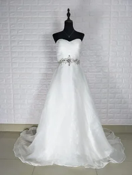 Реални снимки корсет с бродерия, без презрамки, с бяла рокля с цвят на слонова кост с кристални мъниста, сватбени рокли 2017, сватбената рокля на големи размери