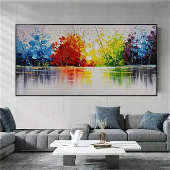 Негабаритная пейзаж маслени картини, ръчно изработени, абстрактен, плакат на платно, 3D цветни стенни картини с изображение на дърво за домашен интериор дневна