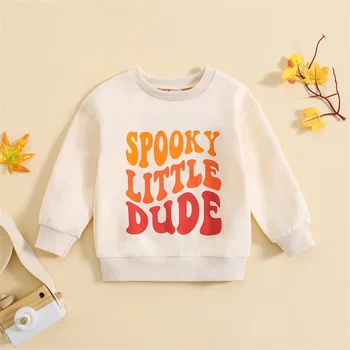 Облекло за Хелоуин за деца, hoody за малки момчета и момичета, в началото на с дълги ръкави и писмото принтом, пуловер с кръгло деколте, пуловер