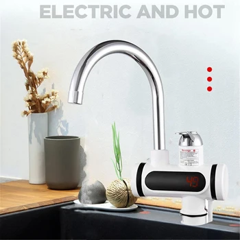 Електрически бойлер, дисплей температура кран, незабавен кран за подгряване на топла вода за кухнята, банята, штепсельная вилица ЕС