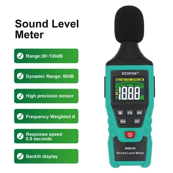 MS6708 Ръчно промишлен цифров измерител на нивото на звука, тестер децибела 30 ~ 130 db, аналогов бар дисплей с подсветка