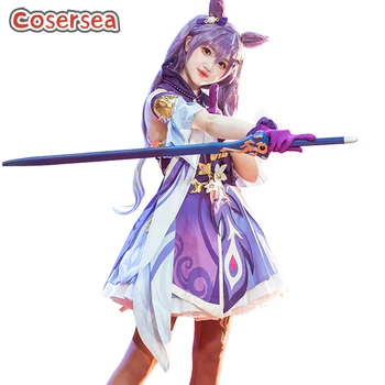 Cosersea Game Genshin Impact Keqing; костюм за cosplay; Keqing; cosplay за жени; рокля; костюм за Хелоуин; пълен комплект