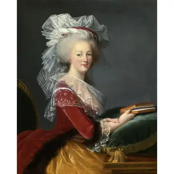 Портретна художествени картини на Мария-Антоанета с книгата на Елизабет Виже Лебрен, висококачествени ръчно рисувани