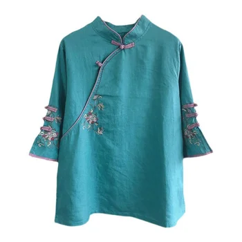 Новата есенна многоцветен дамски памучен бельо риза, блуза, китайски традиционен женски официален топ, костюм Ttang Hanfu
