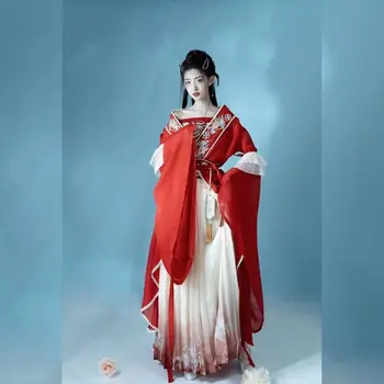 Ново женствена рокля Hanfu, древнекитайский традиционен костюм Hanfu, женски кралят костюм за cosplay, танцово рокля Hanfu, лилаво и червено комплекти