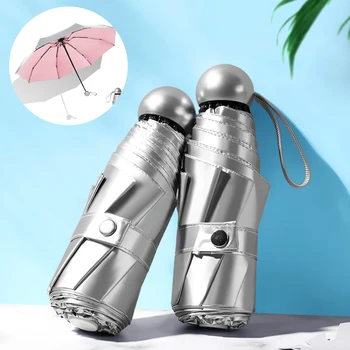 Нов Titanium Silver Мини-СТРЪМЕН Сгъваем Чадър за Жените с 6/8 костите, 5-Кратни Чадъри от Слънце и дъжд Paraguas Mujer Sombrillas