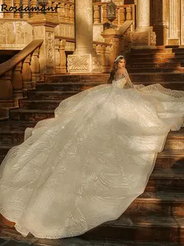 Луксозен струята параклис, расшитый перли и кристали, Бална рокля от Дубай, сватбени рокли, илюзия, сватбена рокля от Саудитска Арабия с дълъг ръкав