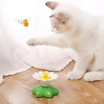 Интерактивни образователни играчки за домашни животни, забавен, интелигентен автоматичен въртящи закачка, боядисана пеперуда около цветя, забавни играчки за котки