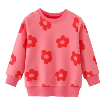 Ново записване, есенно-пролетни блузи за момичета, детски спортен костюм с флорални принтом, риза с качулка, детски блузи