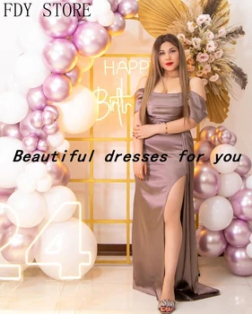 Магазин FDY Дълги рокли за абитуриентски бал с отворени на раменете, дължина на щиколотку с цепка отстрани, арабско женствена рокля за сватбеното парти в Дубай, вечерни рокли