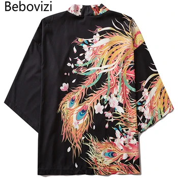 Bebovizi, модерно японско кимоно с принтом златен феникс, жена с жилетка, кимона юката, градинска дрехи, мъжки традиционната азиатска облекло