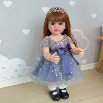 55 см реалистична кукла Bebe Reborn ръчно изработени от мек силикон, винил кукла за цялото тяло, новородено момиченце с соской, придружаващ играчка за бебе