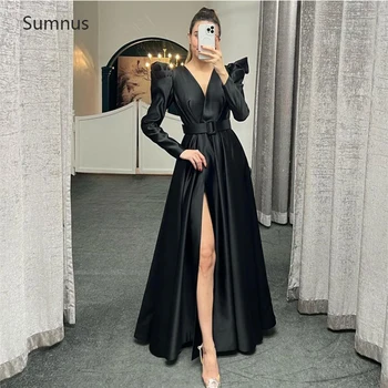 Sumnus 2022 Арабия Рокля за абитуриентски бал с прашни-черно петно, дълги ръкави, висок силует, африкански дамски официални рокли, клубна вечер облекло
