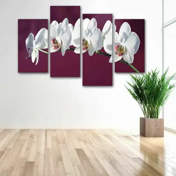 Щампи върху платно, монтиран на стената художествен плакат, 4 бр., абстрактен бяло цвете орхидея, модерен за всекидневната, начало декор, модулен модел