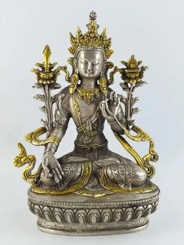 8,27 инча / Изискана статуя на китайския тибетски сребро Буда бялата Тара тибетския будизъм