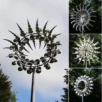 Нова уникална и магическа метална вятърна мелница 3D вятърна кинетичната скулптура на Тревата Метални вятърни, слънчеви примамки
