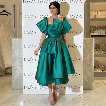 Зелен A Line Саудитска Арабия Midi рокли за абитуриентски бал с къси ръкави Дубай вечерни рокли за бала с гънки-секси вечерна рокля