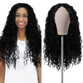 Синтетични перука с една вълнообразна дантела отпред, свободна вълна, синтетични перуки за черни жени с детски коса, 34 
