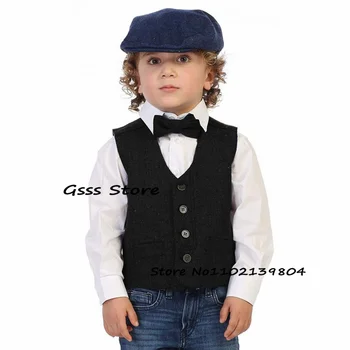 Kids Vest Herringbone Suit Retro Sleeveless Яке V-Neck Fashion Boys Waistcoat Wool Warm Clothes жилетка за момче