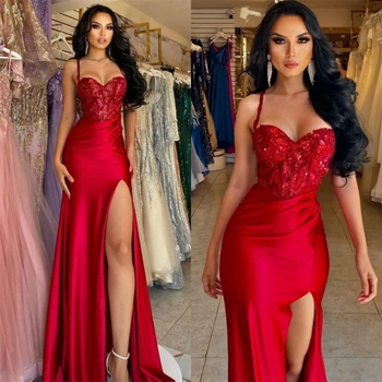 Prom Dresses Секси Spaghetti Sheath Cocktail Пайета Satin Occasion Evening Gown обличам секси вечерна فساتين مناسبة حسب الطلب