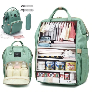 Чанта за памперси за майки с голям капацитет, здрава водоустойчива чанта за бременни, чанти за бебешки пелени с интерфейс USB, чанта за колички, за бременни
