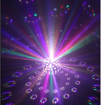 Led етап осветителни тела, въртящи се в кристална магически топка, гласово управление, лазерен точка светлина, светкавица, 9 цвята