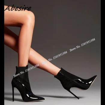 Abesire/ Ботильоны от Лачена кожа в стил Мозайка със страничен цип и Остри пръсти, Женски Обикновена Обувки на висок ток, Zapatillas Mujer