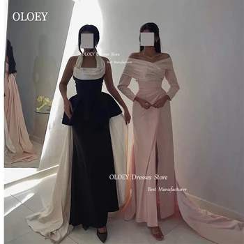 OLOEY Елегантни детски розови вечерни рокли с дълги ръкави и отворени рамене, двойни саудитски арабски дамски официални рокли за бала 2023