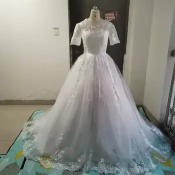 Нови пролетни дантелени апликации, наши снимки, сватбени рокли с къс ръкав, Vestidos De Новия 2022, бели сватбени рокли принцеса булка