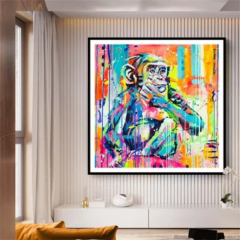 Цветен портрет на животното орангутан Арт декор на стените графити Печат на плакати Платно живопис Картини Модерна спалня Декорация на дома