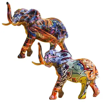 Фигурка на слон с графити, скулптура на слон с графити от смола, статуи на животни, художествени фигурки, декорация на дома, за всекидневната