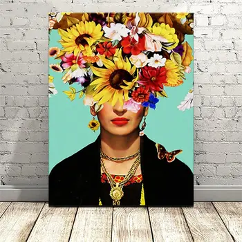 Плакат Мексиканска жена Цветен портрет Платно Картини Принт Цветя Художник Плакат Монтиране на украса за дома картина