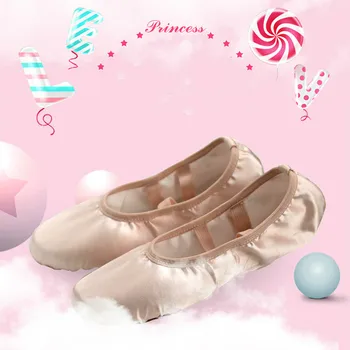 Сатен балетные обувки за момичета с кръгло бомбе за практикуване на йога в закрито Удобни обувки за възрастни момичета с мека отделна ходила сатен танци за деца