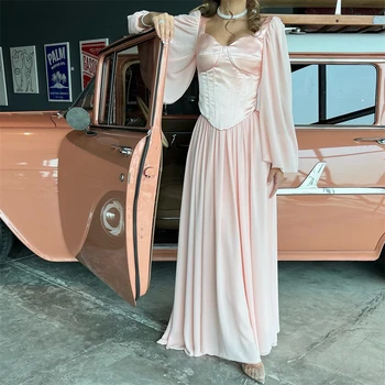 Фашио розов шифон скъпа-line формален повод рокли за бала с дължина до пода, дамски официални рокли فساتين حفلات 
